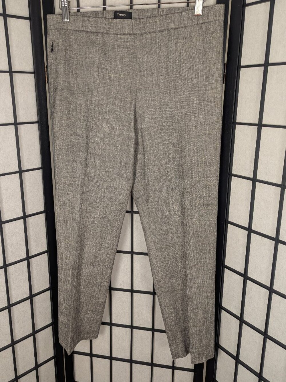 Theory Sharkskin Crunch Linen Blend Pull-On Ankle Pants Size 10
